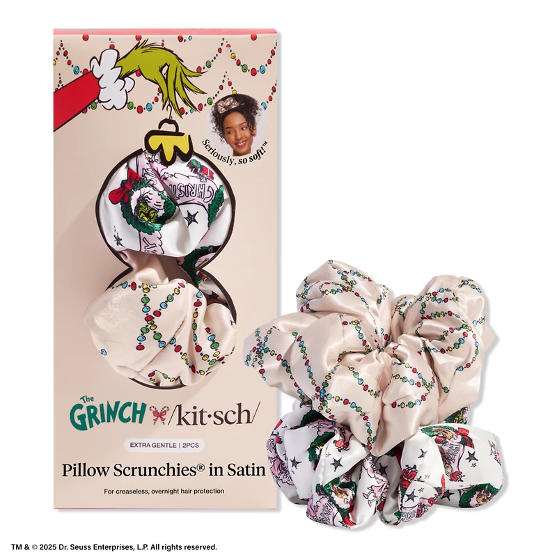 The Grinch x Kitsch Pillow Satin Scrunchie 2 Piece Set