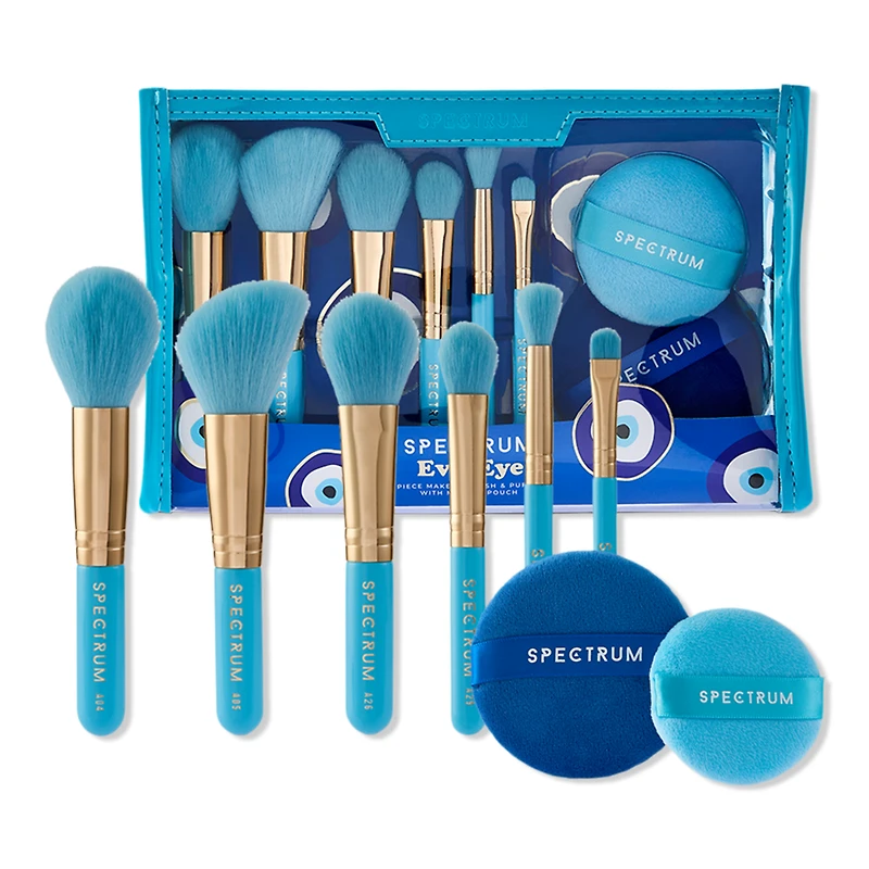 Spectrum Evil Eye 8 Piece Travel Makeup Brush and Velvet Puff Set