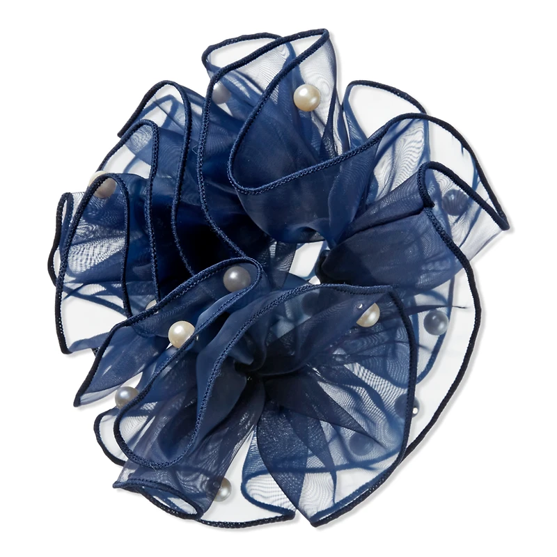 Scunci Navy Blue Scrunchie with Faux Pearls