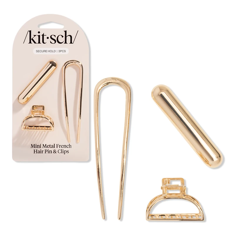 Kitsch Mini Metal French Hair Pin & Clips 3 Piece Set