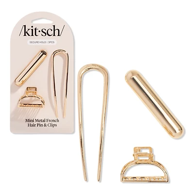 Kitsch Mini Metal French Hair Pin & Clips 3 Piece Set 