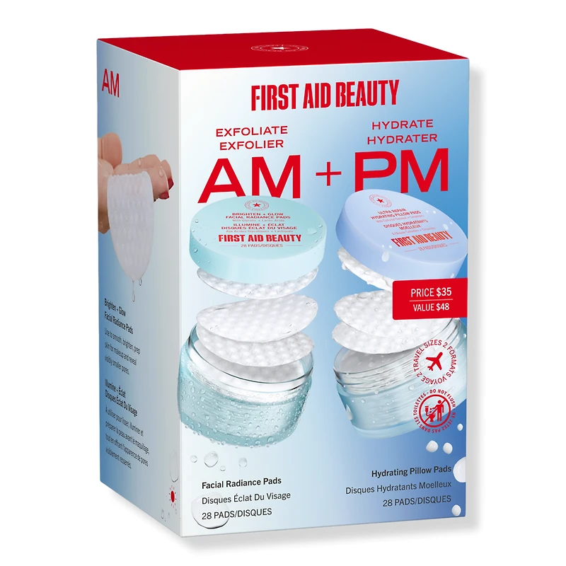 First Aid Beauty Exfoliate AM + Hydrate PM Travel Size Skincare Pads Duo