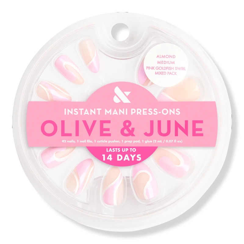 Olive & June Instant Mani Press-On Nails Pink Goldfish Swirl Mixed