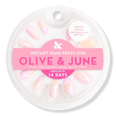 Olive & June Instant Mani Press-On Nails Pink Goldfish Swirl Mixed