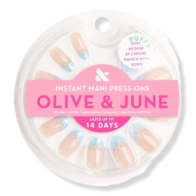 Olive & June Instant Mani Press-On Nails Chrome French Bows