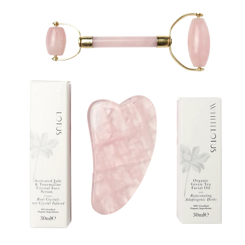 White Lotus Beauty Genuine Rose Quartz Crystal Facial Set