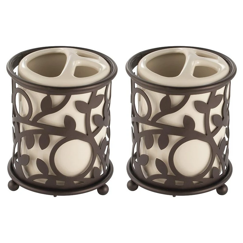 iDesign Vanilla/Bronze Vine Toothbrush Holder with 3 Sections