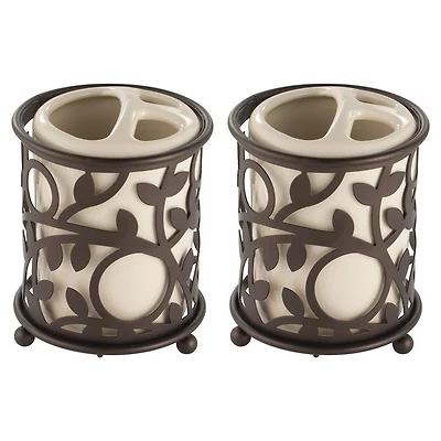 iDesign Vanilla/Bronze Vine Toothbrush Holder with 3 Sections