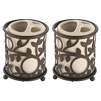 iDesign Vanilla/Bronze Vine Toothbrush Holder with 3 Sections