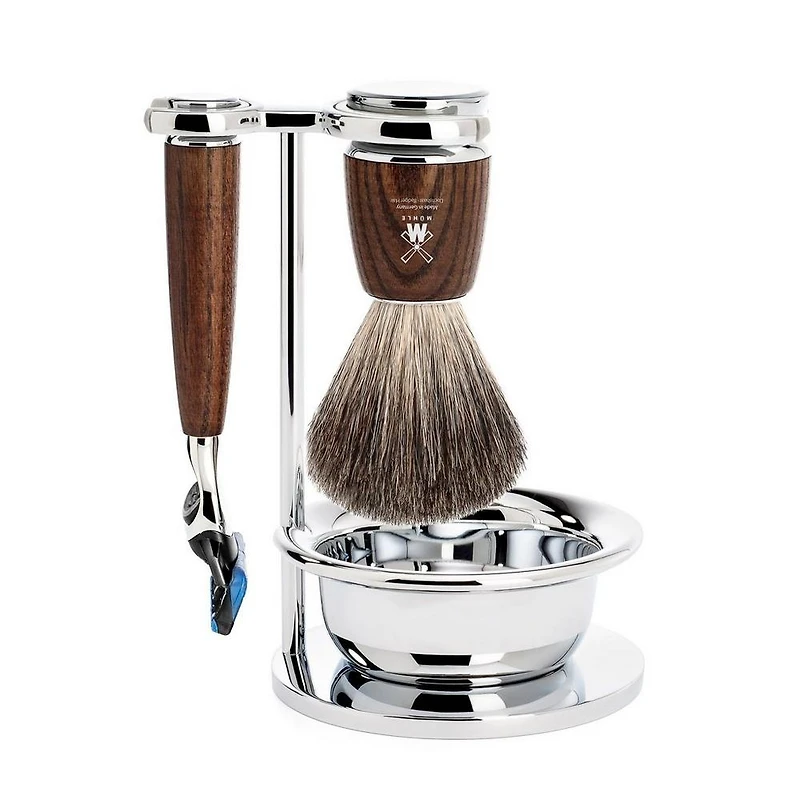 MUHLE Rytmo Steamed Ash 4-Piece Pure Badger & Fusion Shaving Set