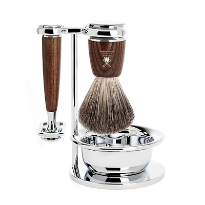 MUHLE Rytmo Steamed Ash 4-Piece Pure Badger & Safety Razor Shaving Set