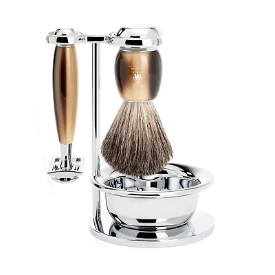 MUHLE Vivo Brown Horn 4-Piece Pure Badger & Safety Razor Shaving Set
