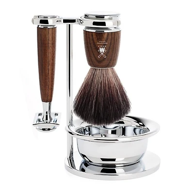 MUHLE Rytmo Steamed Ash 4-Piece Black Fiber & Safety Razor Shaving Set