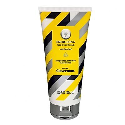 Cleverman Energizing Face & Beard Scrub for Men - Menthol-Infused Refreshing Cleanser-All Skin Types - Energizing
