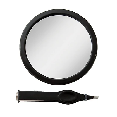 Zadro Compact Mirror with 12X Magnification & LED Tweezer Set - Black