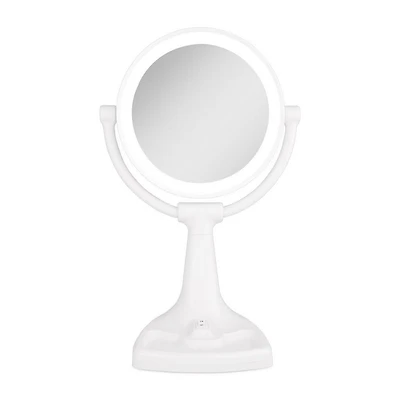Zadro Max Bright Lighted Makeup Mirror with 10X/1X, Storage Tray - White