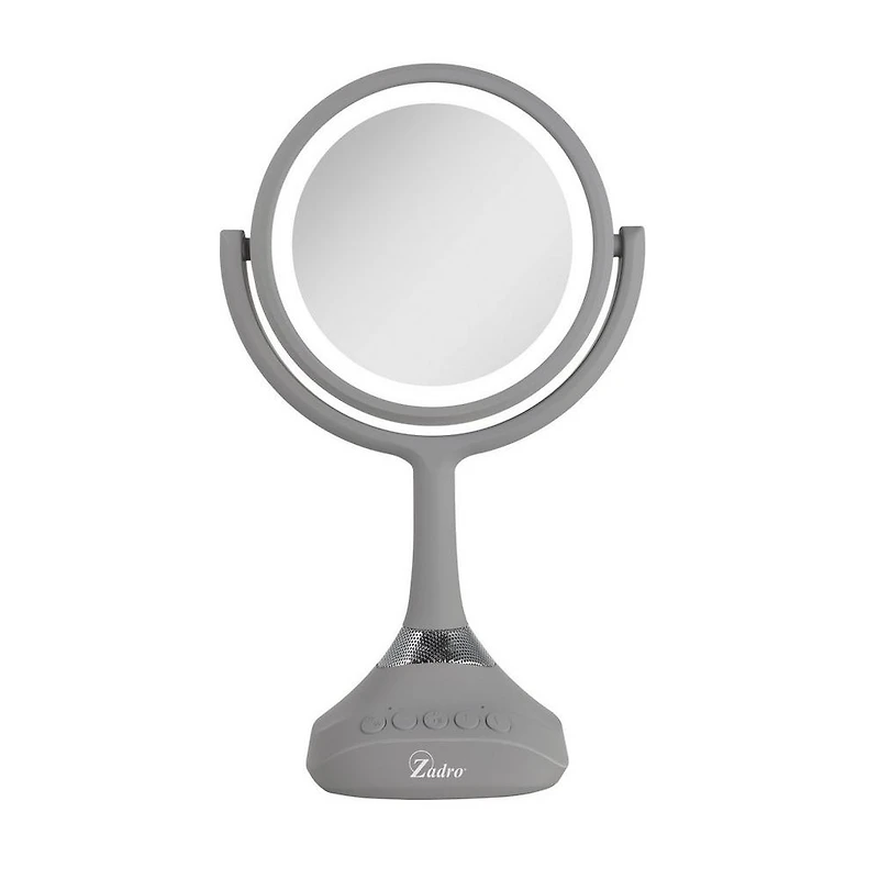 Zadro Lighted Makeup Mirror 5X/1X, Bluetooth & USB Charging Port - Gray