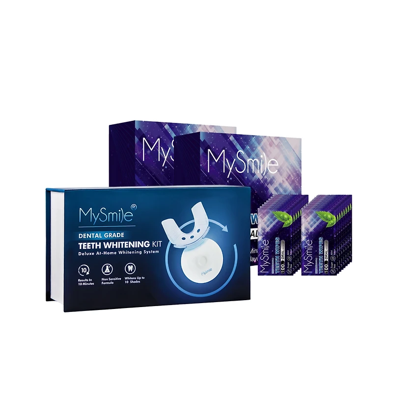 MySmile Original Teeth Whitening Kit With Teeth Wipes Double Pack - 5 LED Light Kit With Wipes