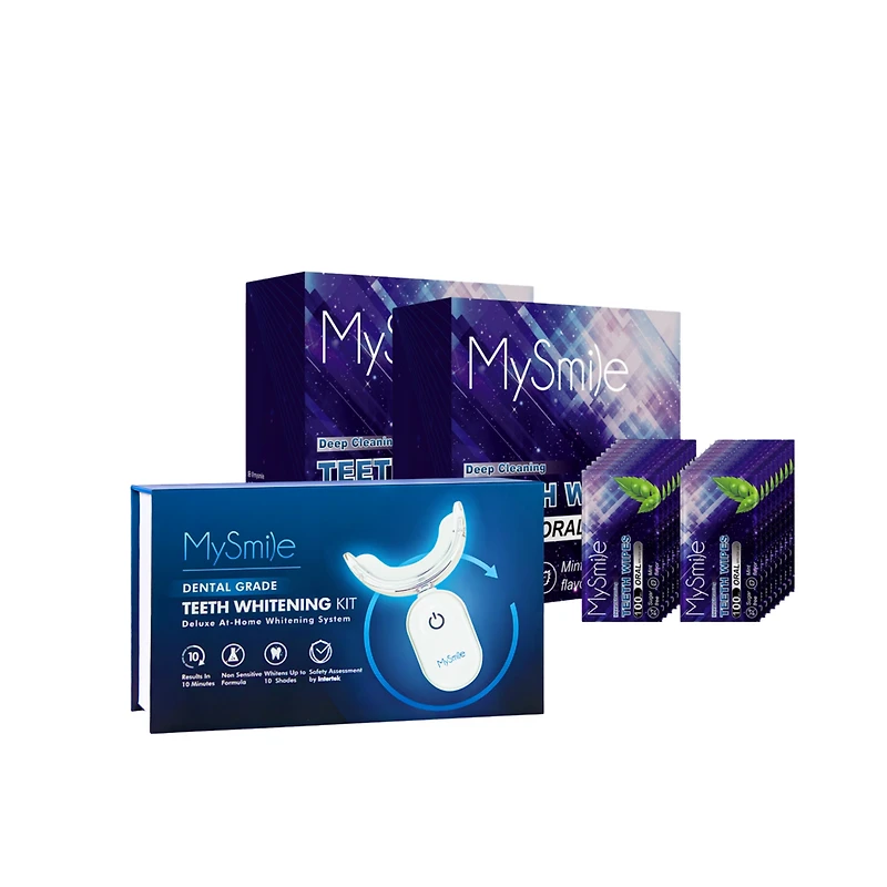 MySmile Advanced Teeth Whitening Kit With Teeth Wipes Double Pack - 28 LED Light Kit With Wipes