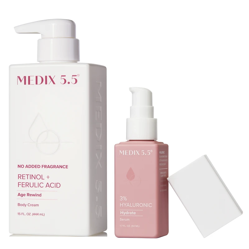 Medix 5.5 Refine + Hydrate Duo | Fragrance Free Retinol Body Cream, 3% Hyaluronic Acid Serum