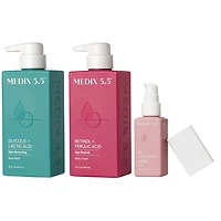 Medix 5.5 Smooth + Hydrate Trio | Glycolic Body Wash, Retinol Body Cream, 3% Hyaluronic Acid Serum
