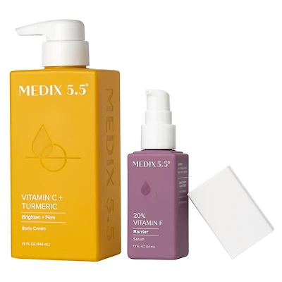 Medix 5.5 Support + Glow Duo | Vitamin C + Turmeric Body Cream, 20% Vitamin F Serum