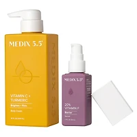 Medix 5.5 Support + Glow Duo | Vitamin C + Turmeric Body Cream, 20% Vitamin F Serum