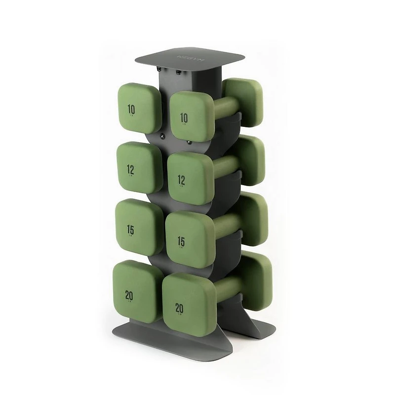 WeGym SafeGrip Dumbbells Upper Set with Dark Rack - Forest