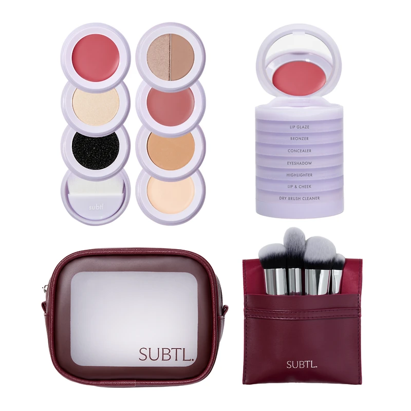 SUBTL. Beauty 7-in-1 Full Face Makeup Stack with Brush Set and Travel Bag