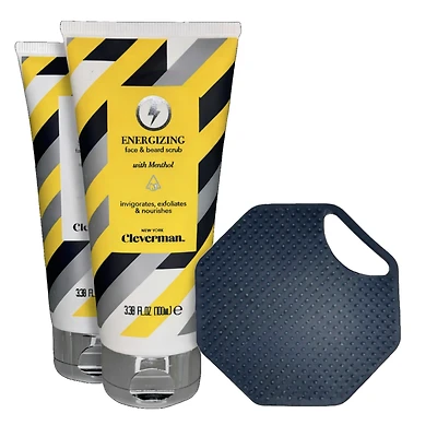 Cleverman Men’s Energizing & Sensitive Face & Beard Scrub Set + Free Silicone Face Scrubber