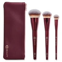 BK Beauty Holy Grail Brush Trio - Signature Series Burgundy Metal Set with Travel Pouch