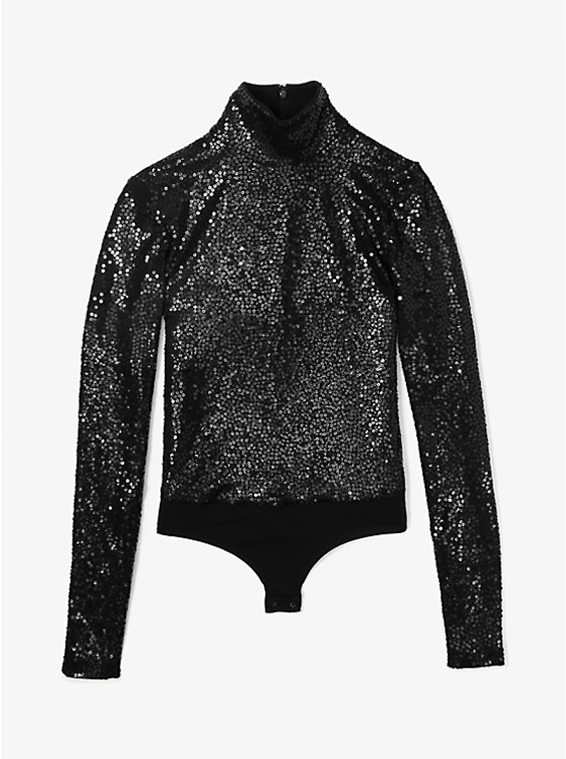 Hand-Embroidered Paillette Stretch Jersey Bodysuit