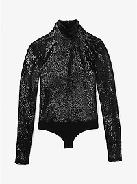 Hand-Embroidered Paillette Stretch Jersey Bodysuit
