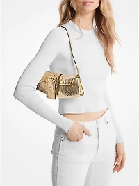 Colby Small Crackled Metallic Leather Convertible Clutch