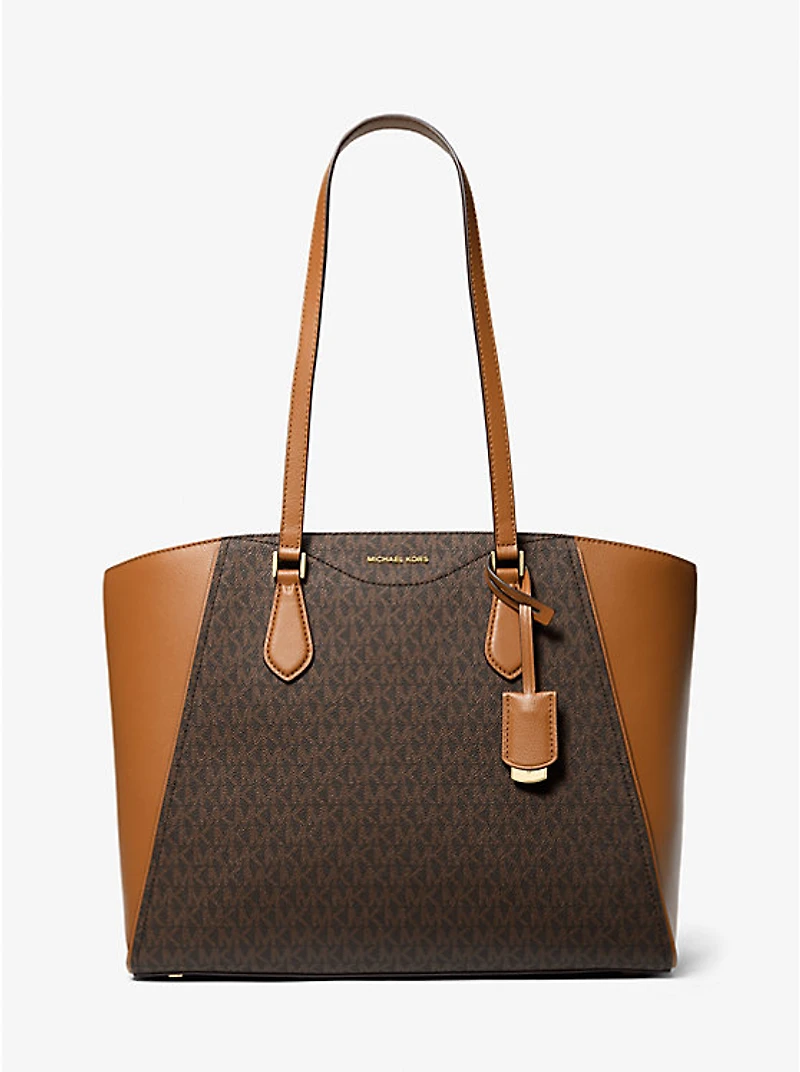 Taryn Large Signature Logo and Leather Tote Bag