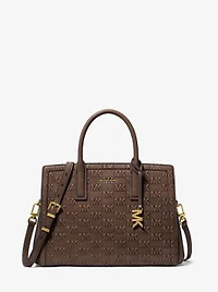 Laila Medium Logo Embossed Burnished Leather Satchel