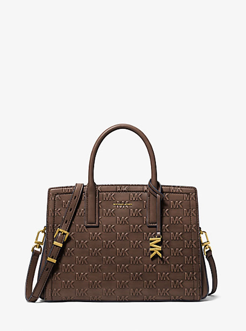 Laila Medium Logo Embossed Burnished Leather Satchel