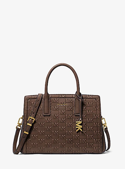 Laila Medium Logo Embossed Burnished Leather Satchel