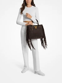 Hamilton Moderne Large Fringed Suede Satchel