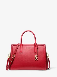 Laila Medium Metallic Signature Logo Satchel