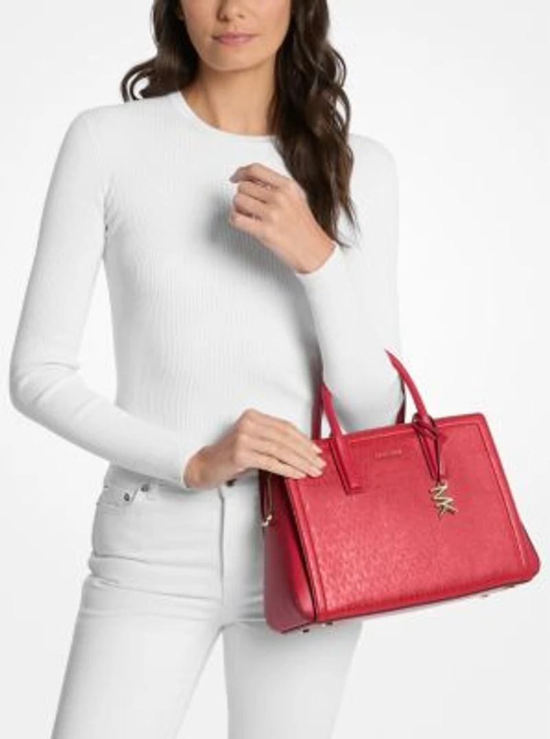 Laila Medium Metallic Signature Logo Satchel