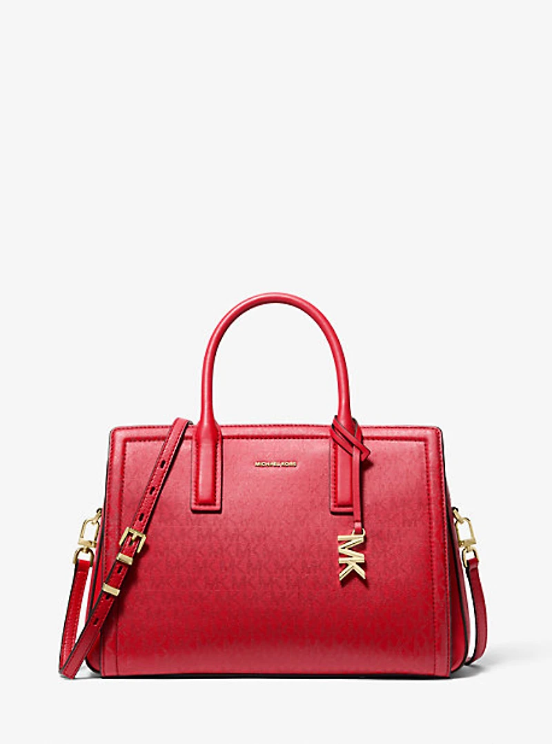 Laila Medium Metallic Signature Logo Satchel