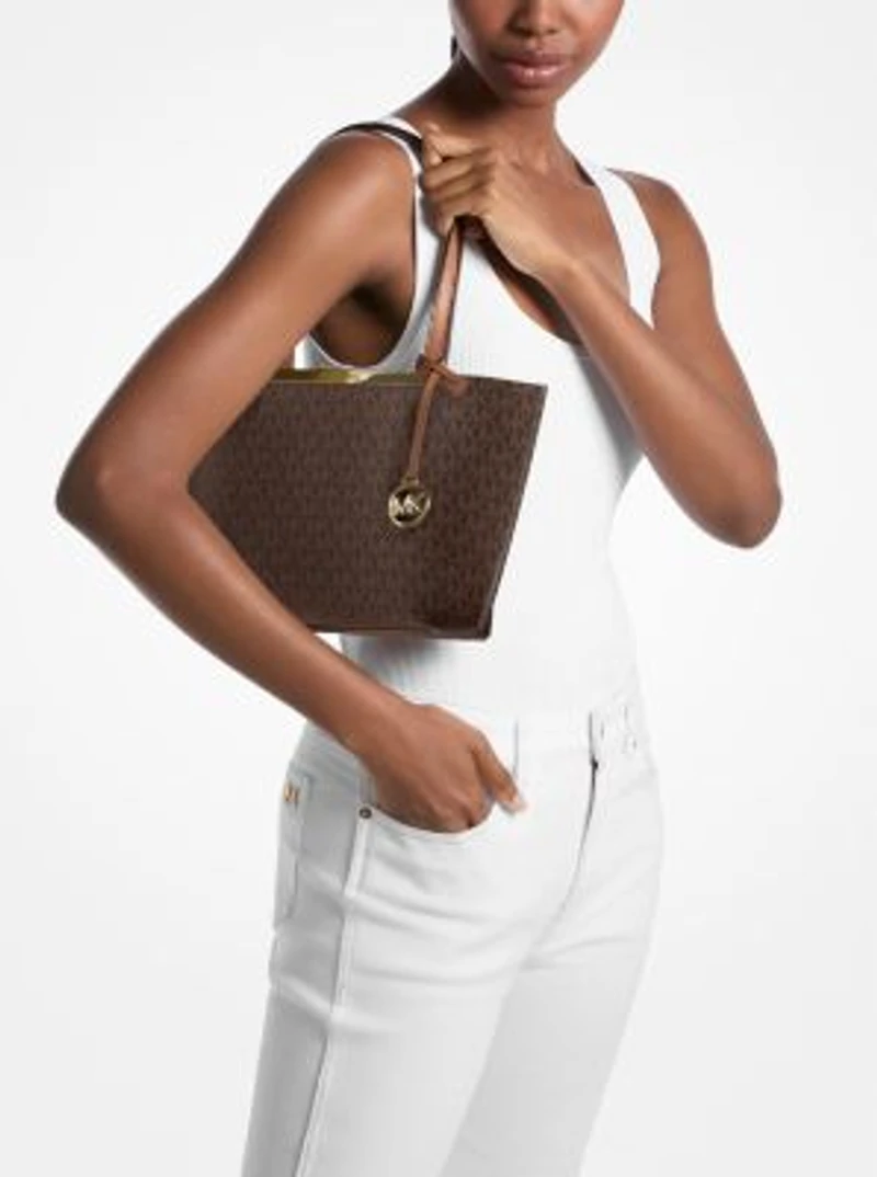 Evelyn Small Signature Logo Tote Bag