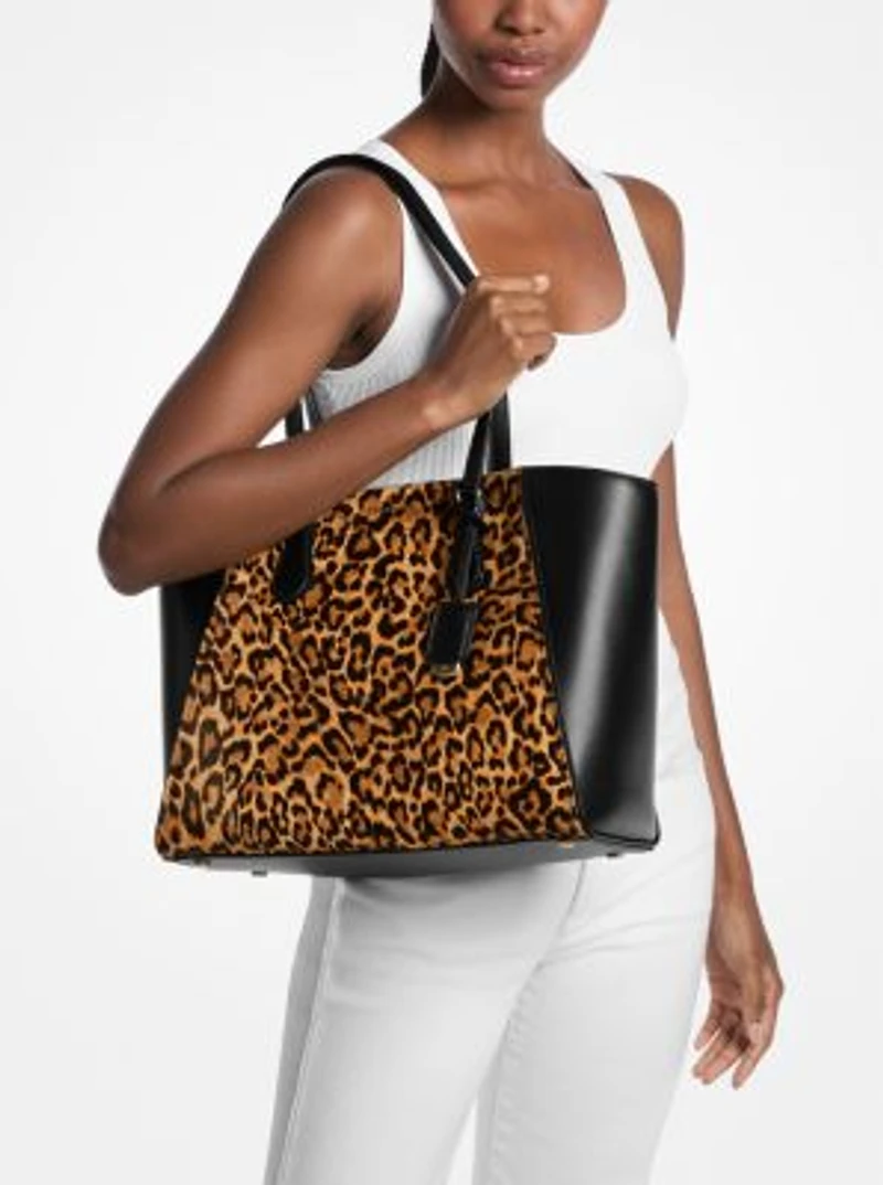 Taryn Large Leopard Print Calf Hair Tote Bag