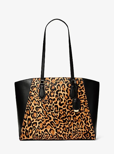 Taryn Large Leopard Print Calf Hair Tote Bag