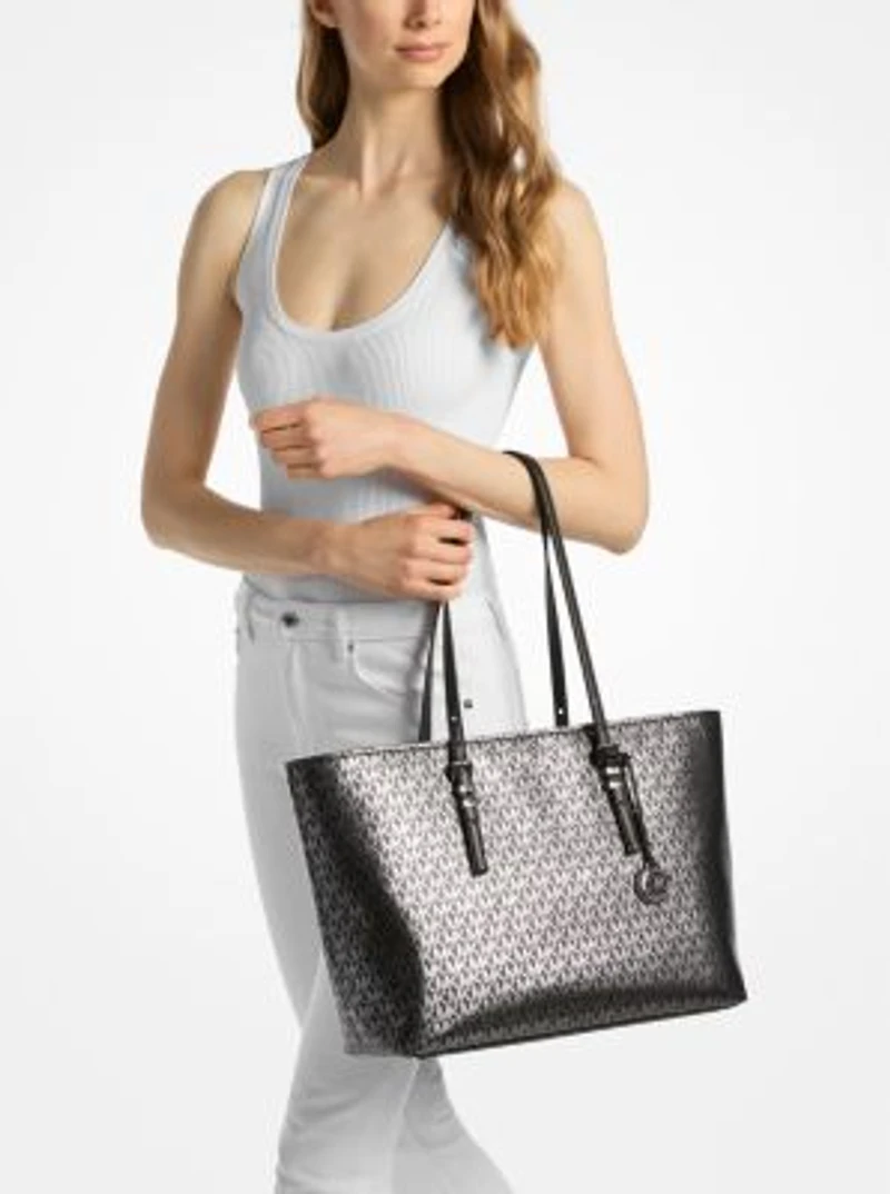 Quinn Large Metallic Signature Logo Tote Bag