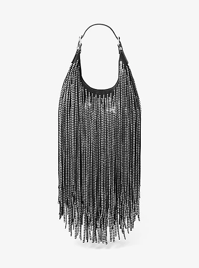 Limited-Edition Nolita Small Studded Fringe Suede Hobo Shoulder Bag