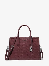 Laila Medium Logo Embossed Burnished Leather Satchel