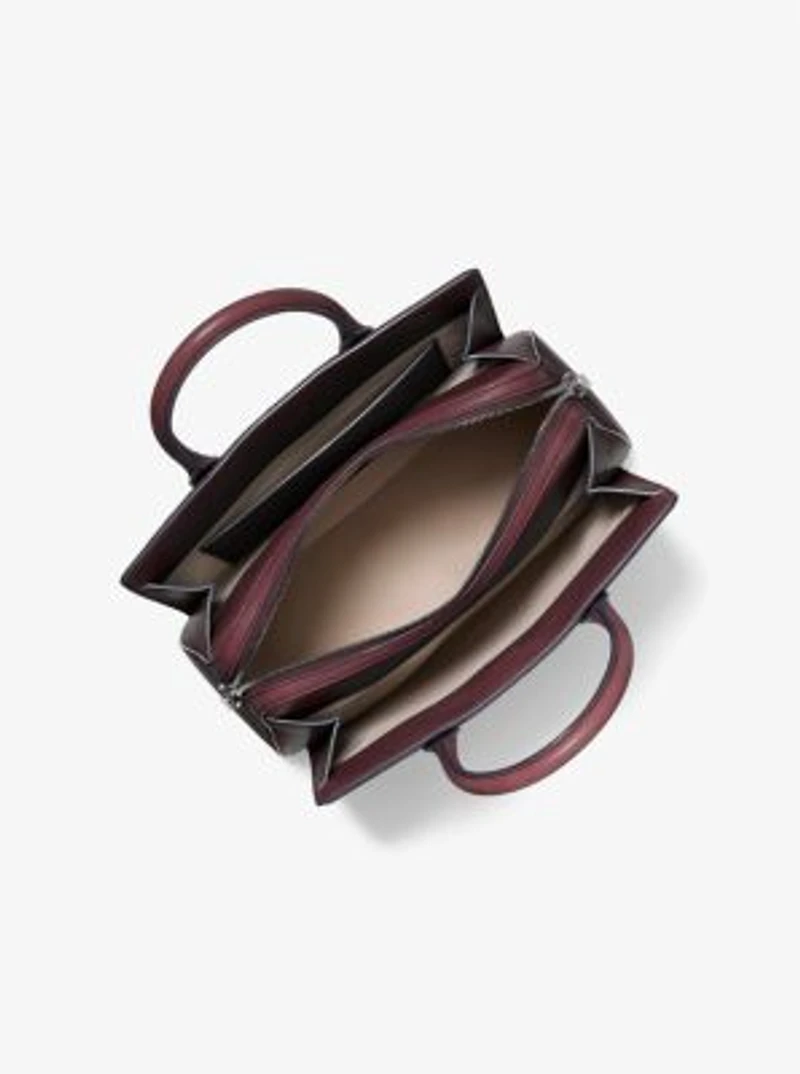 Laila Medium Logo Embossed Burnished Leather Satchel