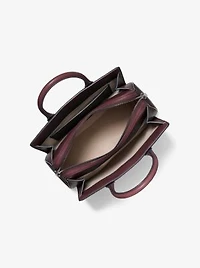 Laila Medium Logo Embossed Burnished Leather Satchel